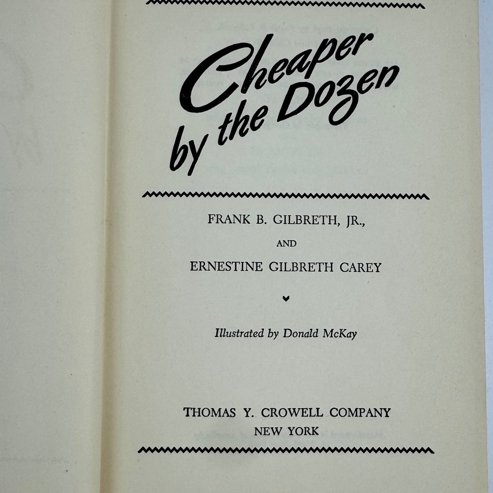 Cheaper by the Dozen 1948 Hardcover Frank Gilbreth Jr Ernestine Carey Crowell Co